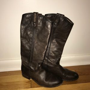 FRYE Melissa Button Boot—Dark Brown